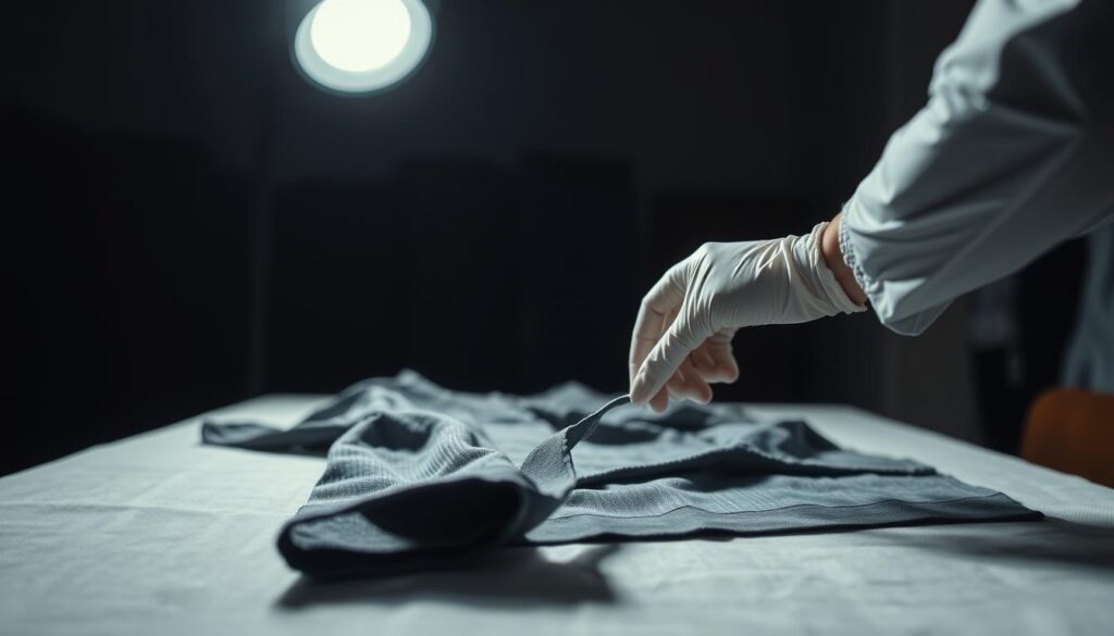 A dimly lit product inspection station, with a Shein garment laid out on a neutral-toned table. Overhead, a single bright light casts long shadows, emphasizing the texture and material quality. In the foreground, a hand wearing white gloves meticulously examines the seams, stitching, and fabric weave, evaluating the craftsmanship. The background is blurred, drawing the viewer's attention to the intricate details of the assessment process, conveying a sense of careful scrutiny and quality control. A dimly lit product inspection station, with a Shein garment laid out on a neutral-toned table. Overhead, a single bright light casts long shadows, emphasizing the texture and material quality. In the foreground, a hand wearing white gloves meticulously examines the seams, stitching, and fabric weave, evaluating the craftsmanship. The background is blurred, drawing the viewer's attention to the intricate details of the assessment process, conveying a sense of careful scrutiny and quality control.