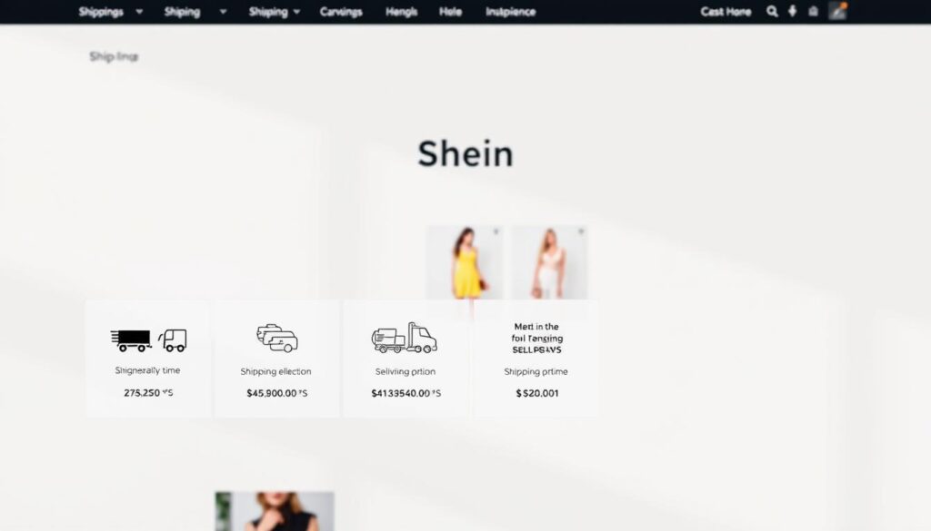 A modern, minimalist e-commerce website displaying various Shein shipping options against a clean, white background. In the foreground, an array of shipping icons and delivery time estimates are neatly arranged, conveying the efficient and transparent shipping experience. The middle ground features product images and pricing details, hinting at the affordability and trendiness of the Shein fashion line. The background is subtly textured, with a faint grid pattern suggesting the digital interface. Soft, natural lighting creates a sense of clarity and simplicity, reflecting the user-friendly nature of the Shein shopping experience. A modern, minimalist e-commerce website displaying various Shein shipping options against a clean, white background. In the foreground, an array of shipping icons and delivery time estimates are neatly arranged, conveying the efficient and transparent shipping experience. The middle ground features product images and pricing details, hinting at the affordability and trendiness of the Shein fashion line. The background is subtly textured, with a faint grid pattern suggesting the digital interface. Soft, natural lighting creates a sense of clarity and simplicity, reflecting the user-friendly nature of the Shein shopping experience.
