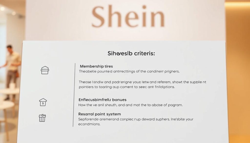 Shein program eligibility requirements: A sleek, minimalist informational infographic showcasing the key criteria to join the Shein rewards program. In the foreground, a clean white background with simple icons and bulleted text outlining the program details - membership tiers, referral bonuses, reward points system. In the middle ground, a subtle gradient or texture to add visual interest. In the background, a soft, blurred Shein logo or product imagery, conveying the brand's aesthetic. Warm, neutral lighting with a touch of sophistication. A layout that is visually striking yet easy to comprehend, reflecting the accessible, fashion-forward nature of the Shein program. Shein program eligibility requirements: A sleek, minimalist informational infographic showcasing the key criteria to join the Shein rewards program. In the foreground, a clean white background with simple icons and bulleted text outlining the program details - membership tiers, referral bonuses, reward points system. In the middle ground, a subtle gradient or texture to add visual interest. In the background, a soft, blurred Shein logo or product imagery, conveying the brand's aesthetic. Warm, neutral lighting with a touch of sophistication. A layout that is visually striking yet easy to comprehend, reflecting the accessible, fashion-forward nature of the Shein program.