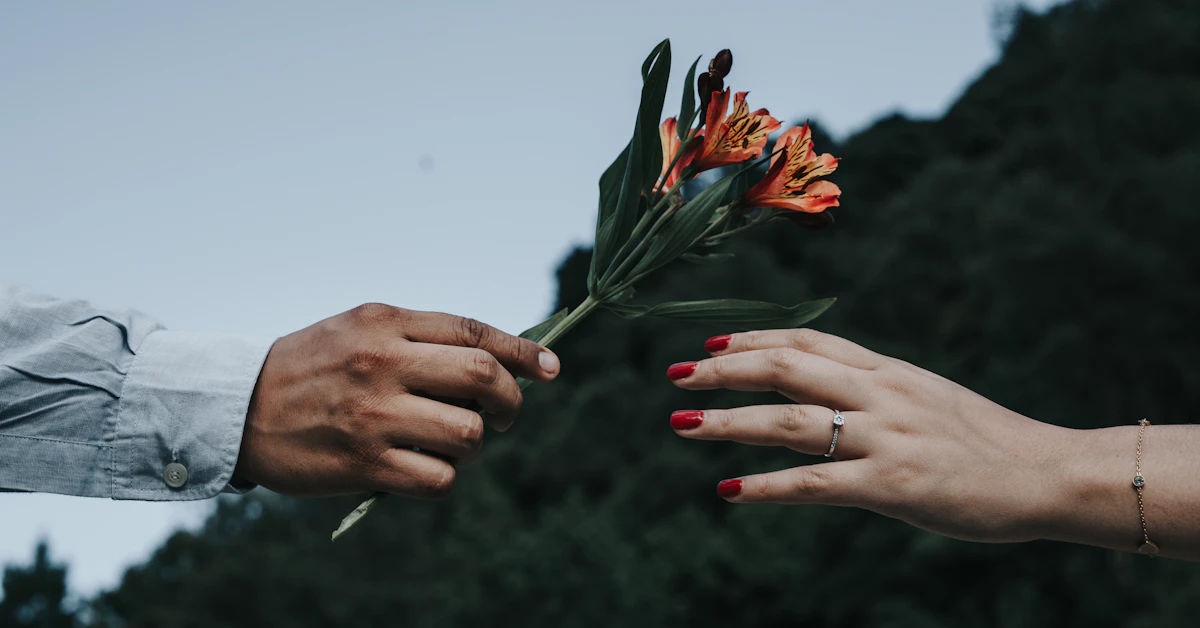 person holding red and green flower
